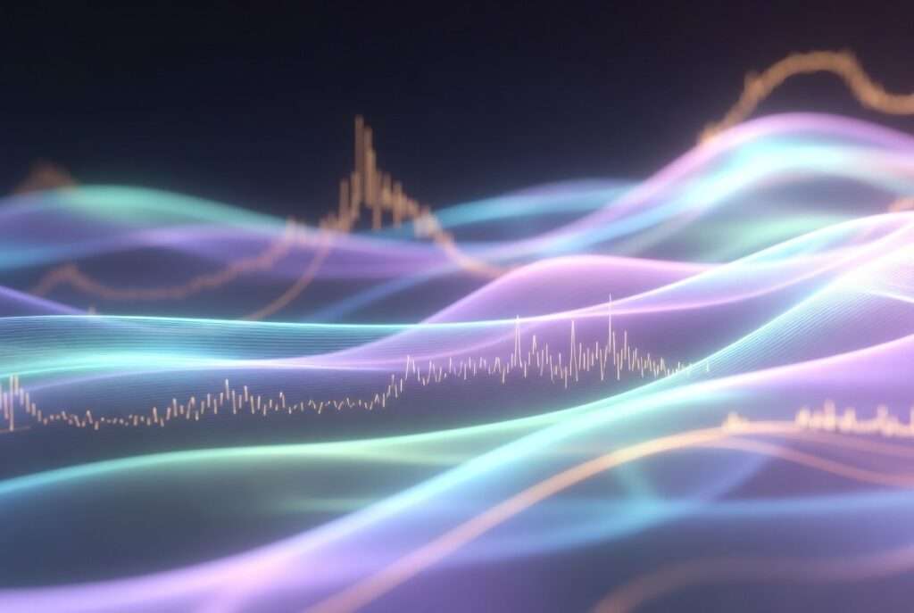432 Hz Calming Music - Abstract flowing sound wave graphic in purple, blue, and teal tones