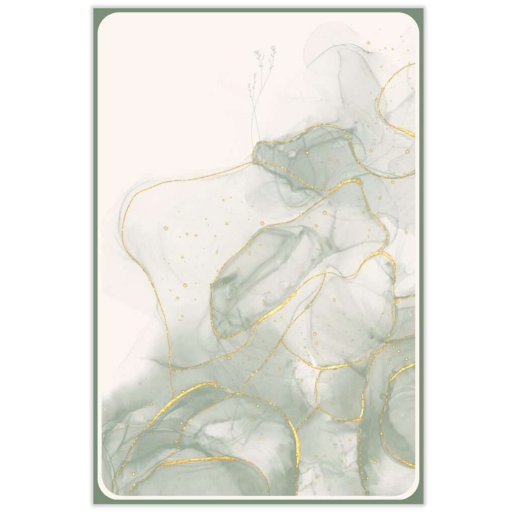 Feel Safe & Grounded card back design in a sage green and gold marbled watercolor pattern