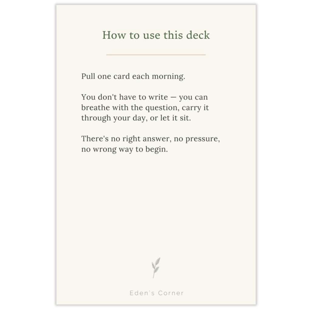 How to use this deck card from First Light, instructing readers to pull one card each morning with no pressure to write or find the right answer