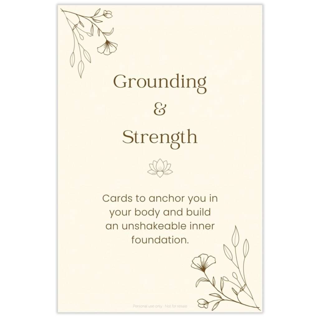 Root & Rise section divider card for Grounding & Strength, with hand-drawn floral corners and a lotus icon
