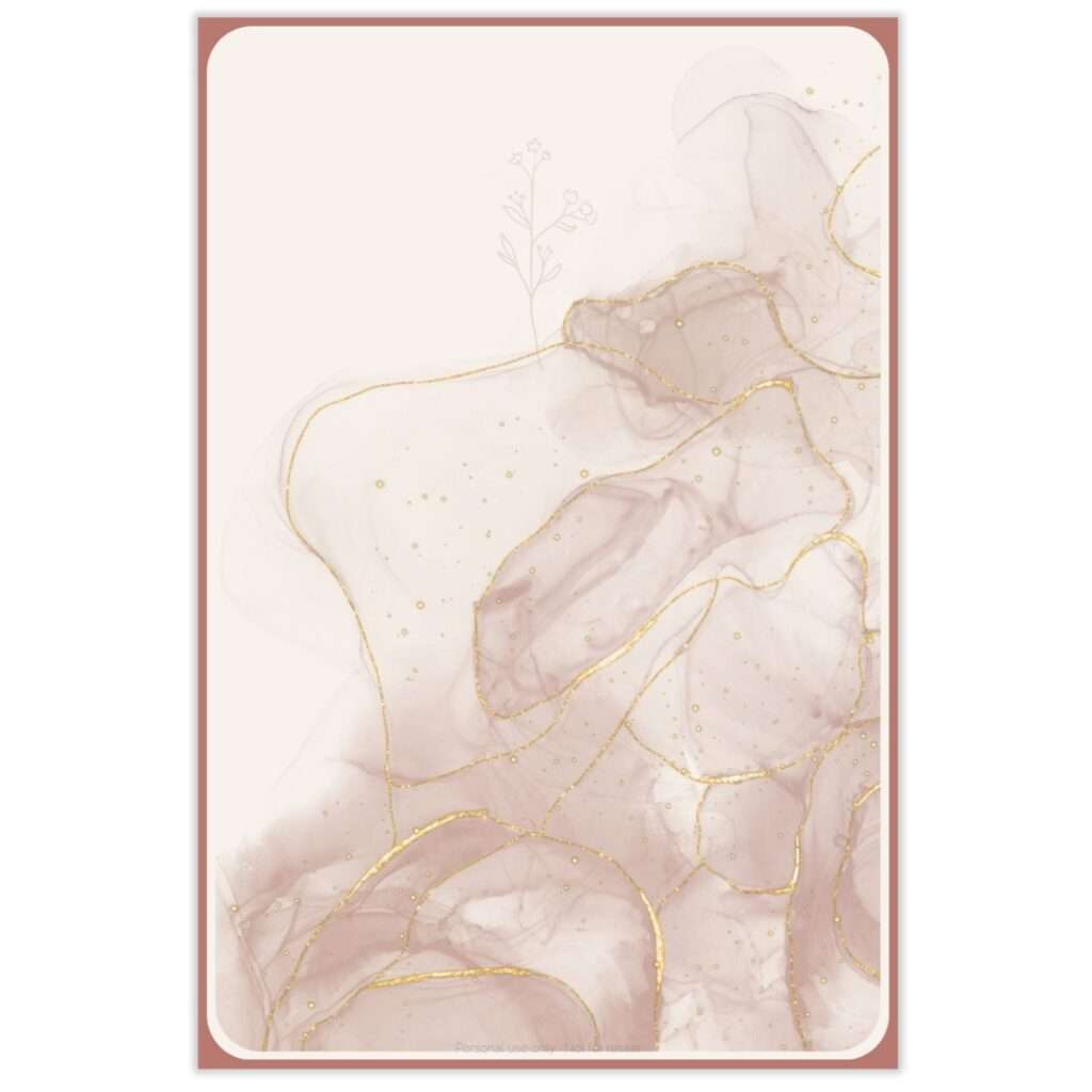 Who Am I Right Now? card back design in a dusty rose and gold marbled watercolor pattern