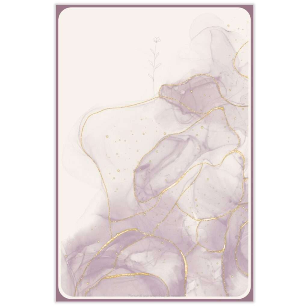 Finding Direction & Hope card back design in a mauve and gold marbled watercolor pattern with a small floral illustration