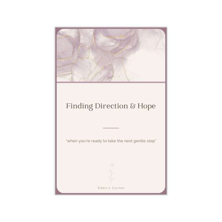 Finding Direction & Hope journal prompt cards cover featuring a soft mauve and gold marbled watercolor design, with the quote "when you're ready to take the next gentle step."