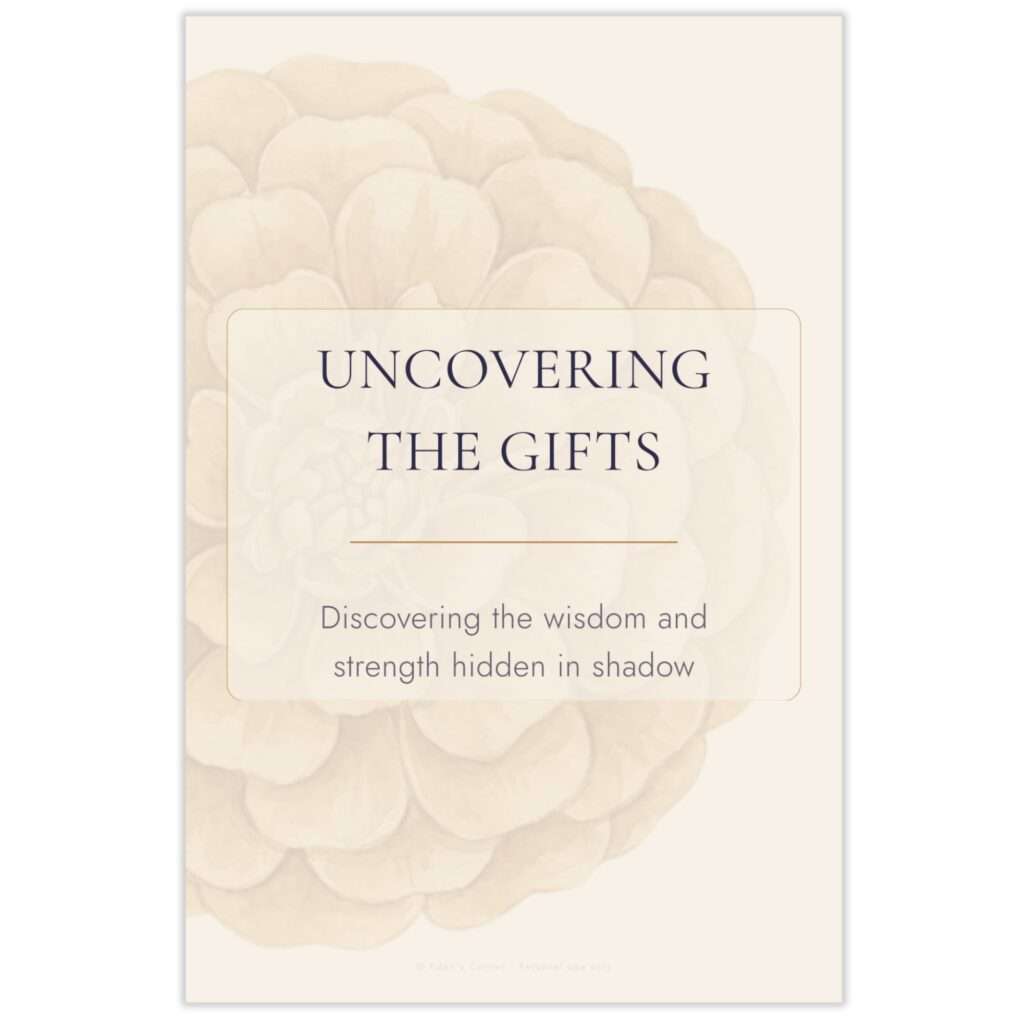 Uncovering the Gifts section divider card with warm gold marigold watercolor, introducing prompts on hidden strengths