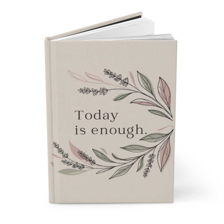 Today Is Enough Journal opened to show the lined pages and sewn binding